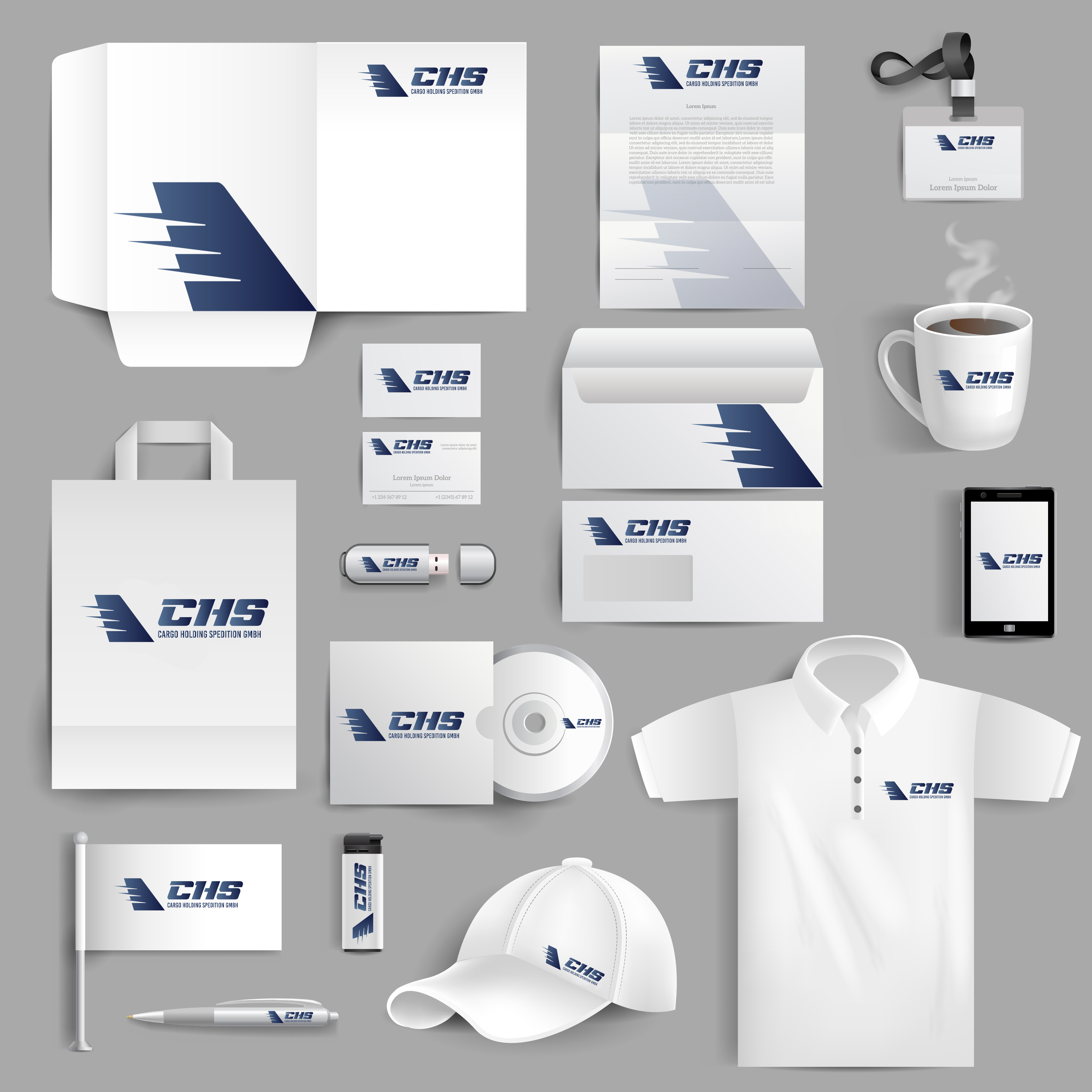 White corporate identity stationery set with realistic lighter cup and visit cards isolated vector illustration